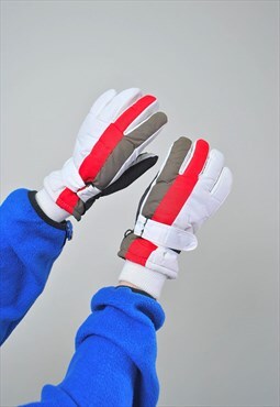 Multicolor ski gloves, vintage women white sport gloves