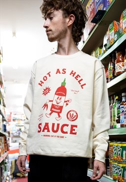 Hot As Hell Sauce Unisex Graphic Sweatshirt in Vanilla