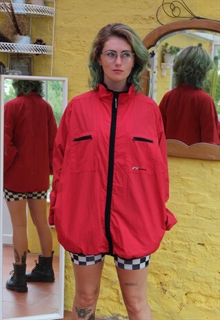 VINTAGE UNISEX RED REEBOK TRACK JACKET WINDBREAKER SIZE XL