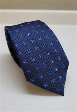 Navy Blue Flower Pocket Pattern Men Tie 