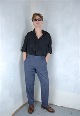 Vintage 90's baggy straight glam suit trousers in grey blue 