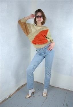 Vintage 80's retro crochet abstract short baggy jumper