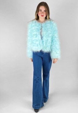 Vintage Style New Ladies Blue Feather Jacket Long Sleeve XS