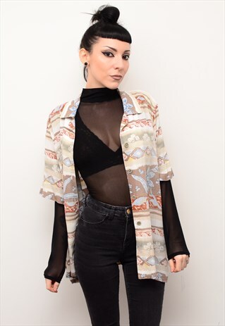 VINTAGE 90'S FLORAL FOLK PATTERNED OVERSIZED SHIRT