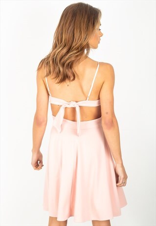 PINK KNOT BACK SKATER DRESS