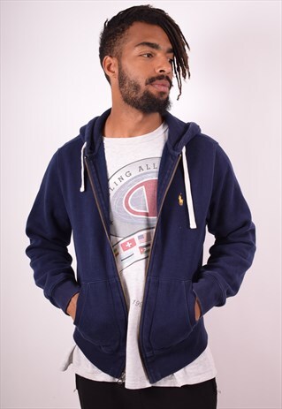 POLO RALPH LAUREN MENS VINTAGE HOODIE JACKET MEDIUM BLUE 90S