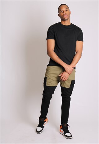 FARO RELAXED DENIM JOGGER IN CONTRAST BLACK AND KHAKI