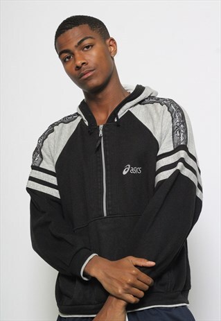 VINTAGE ASICS 1/4 ZIP HOODED SWEATSHIRT