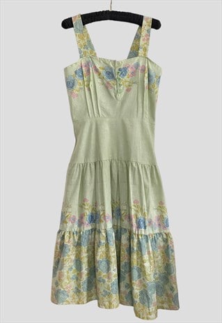 LOUIS CARING 70'S VINTAGE PRAIRIE PALE GREEN SUNDRESS DRESS