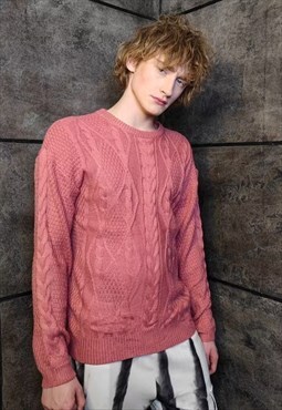 Cable knitwear sweater fluorescent knitwear jumper in pink