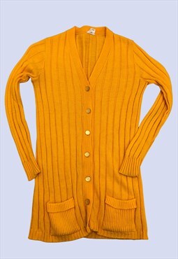Vintage 70s Yellow Ribbed Button Up Casual Knit Cardigan