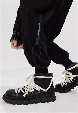 Multi lace hiking boots Edgy fashion platform shoes black