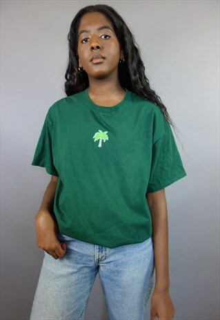 FOREST GREEN T-SHIRT WITH PALM TREE PATCH