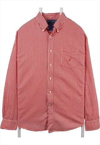 Vintage 90's Nautica Shirt Long Sleeve Button Up Striped Red