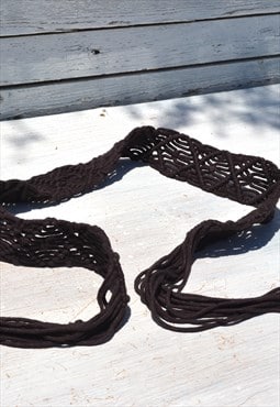 Handmade dark brown wide macrame cord tie belt