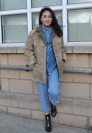 VTG 70S TAUPE WOOL SHEARLING SHEEPSKIN WINTER COAT