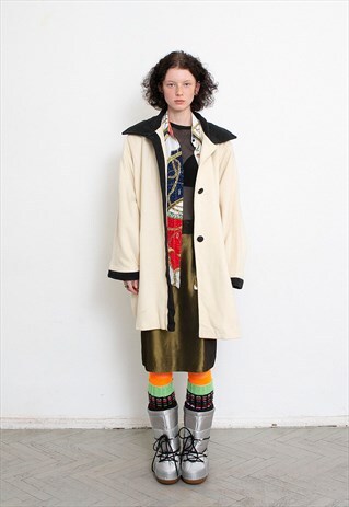 VINTAGE 90S WOOL OVERCOAT CREAM OVERSIZED COAT