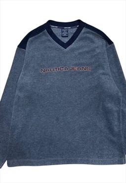 vintage mens nautica jeans v neck grey fleece sweatshirt