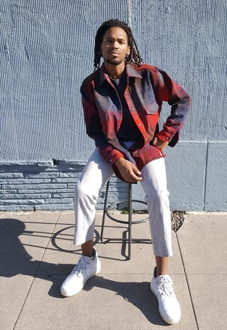 60S 70S HERITAGE GRUNGE MINIMALIST PLAID WOOL SHIRT JACKET