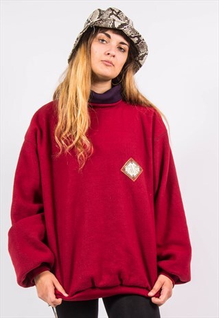 VINTAGE 90'S RED HIGH NECK FLEECE JUMPER