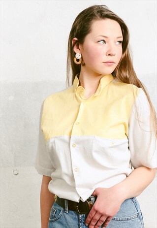 VINTAGE 90S LIGHT COLOURBLOCK BUTTON DOWN SUMMER SHIRT