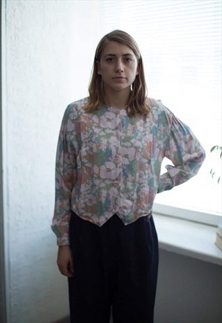 VINTAGE 80'S MULTI COLOUR FLOWER PATTERNED BLOUSE