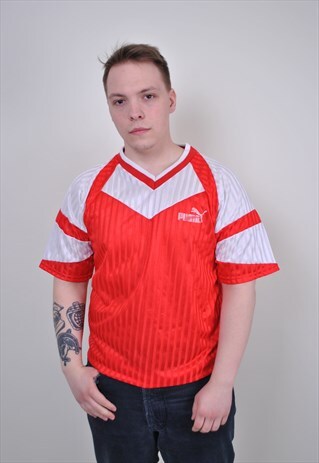 VINTAGE PUMA FOOTBALL JERSEY, 80S RETRO SOCCER TSHIRT