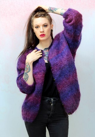 1980S VINTAGE PURPLE OVERSIZED SOFT MOHAIR CARDIGAN