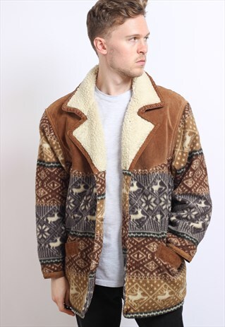 VINTAGE AZTEC FLEECE LINED JACKET