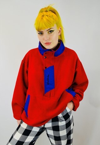 VINTAGE COLOUR BLOCK TEDDY BEAR FLEECE PULLOVER