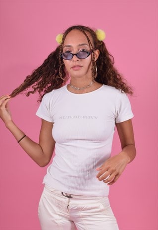 BURBERRY Y2K WHITE RIBBED TEE