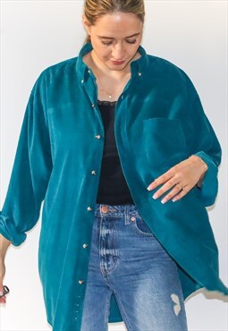 Vintage Soft Teal Corduroy Boyfriend Shirt Shacket
