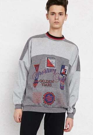 VINTAGE GREY ROUND CREW NECK PULLOVER SWEATSHIRT