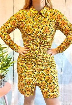 Vintage Boho Yellow Patterned 90's Does 70's Mini Dress