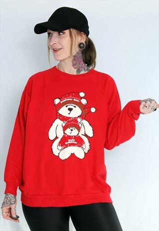 VINTAGE RED CHRISTMAS BEAR SWEATER
