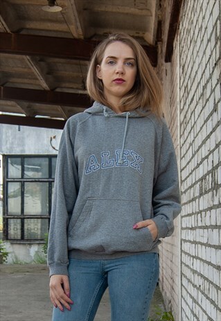 VINTAGE RETRO GREY JUMPER SWEATSHIRT HOODIE