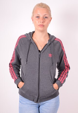 ADIDAS WOMENS VINTAGE HOODIE JACKET MEDIUM GREY 90S