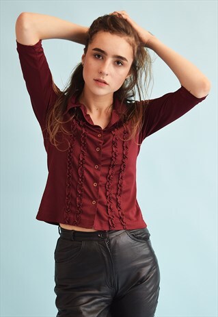 90'S RETRO FESTIVAL BURGUNDY TOP BLOUSE