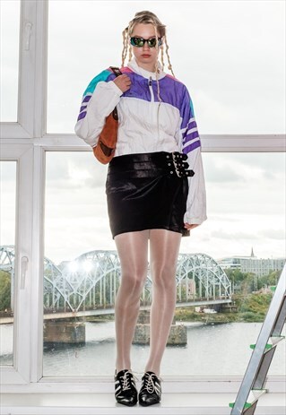Vintage Y2K buckle details shiny mini skirt in black