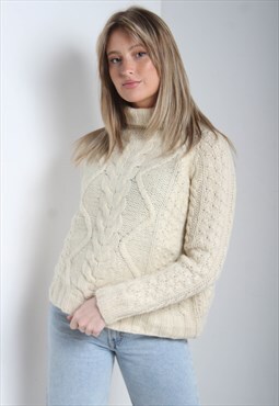 Vintage Cable Knit Wool Jumper Cream