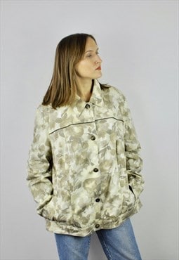 Women's 2XL Oversized Jacket Cotton Beige Floral Blazer Coat