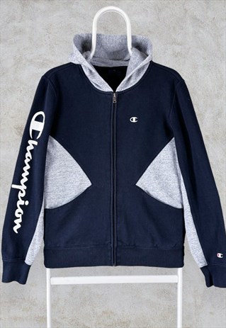 Champion Hoodie Full Zip Grey Navy Men's Small