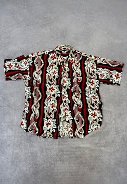 Vintage Hawaiian Shirt Abstract Flower Patterned Shirt