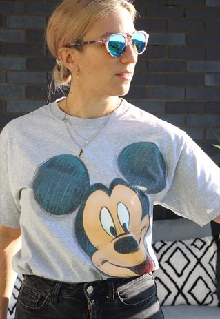 VINTAGE Y2K DISNEY MICKEY MOUSE GREY OVERSIZED T SHIRT
