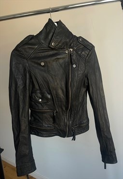 Vintage Slim Black Biker Leather Jacket