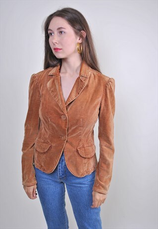 90S BROWN BOHO VELVET BLAZER, SIZE M