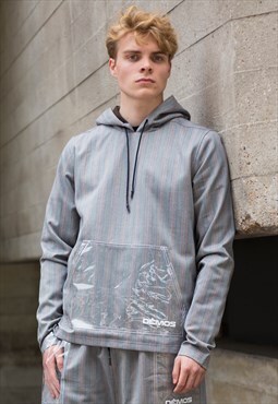  Grey striped Premium wool oversized hoodies unisex Y2k
