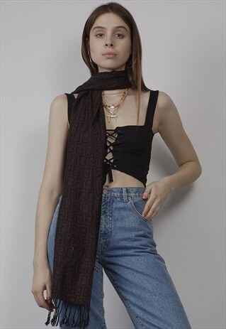 VINTAGE 90'S BROWN/BLACK FENDI LOGO SCARF