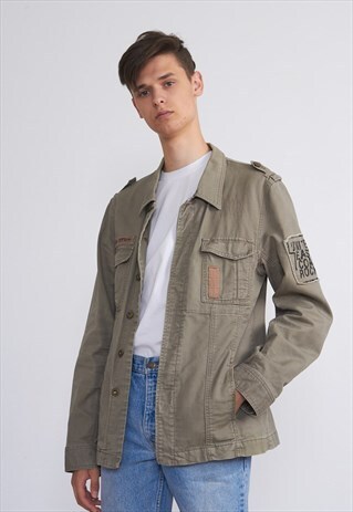 VINTAGE GREEN MILITARY DENIM JACKET
