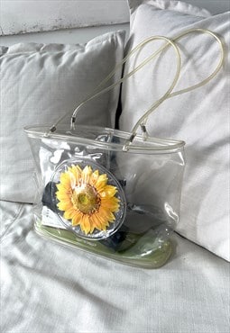 Clear Pvc Sunflower Retro Tote Bag 